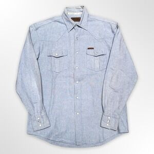 Ridge Rider Western Shirt Men's LT Light Blue Snap Front Long Sleeve Cotton